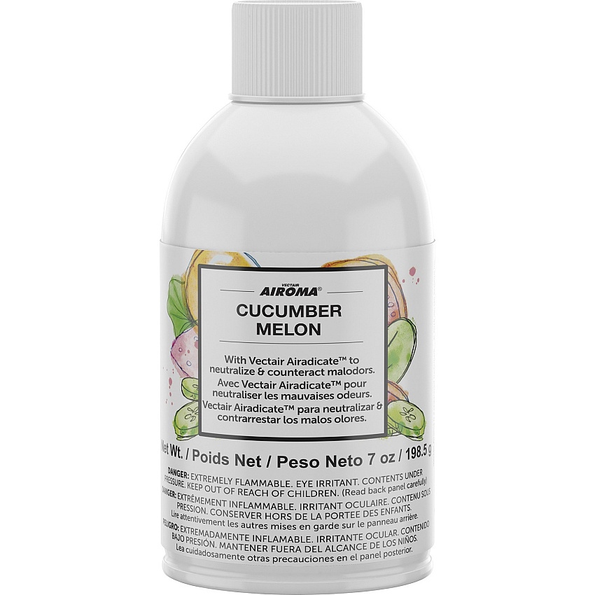 Vectair Systems Airoma Dispenser Fragrance Refill Aerosol - 6000 ft? - Cucumber & Melon - 60 Day - Odor Neutralizer - 12 / Carton (AIRCUC)