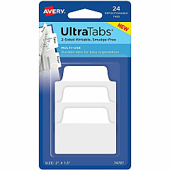 Avery® Ultra Tabs Repositionable Multi-Use Tabs 24 Tab(s) - 8 Tab(s)/Set - Removable - Clear Film, White Paper Tab(s) - Repositionable, Writable, Durable, Smudge-free, Residue-free, Sturdy, Reusable, Double-sided, Smudge Resistant - 24 / Pack (74787) Avery® Ultra Tabs Repositionable Multi-Use Tabs 24 Tab(s) - 8 Tab(s)/Set - Removable - Clear Film, White Paper Tab(s) - Repositionable, Writable, Durable, Smudge-free, Residue-free, Sturdy, Reusable, Double-sided, Smudge Resistant - 24 / Pack (74787)