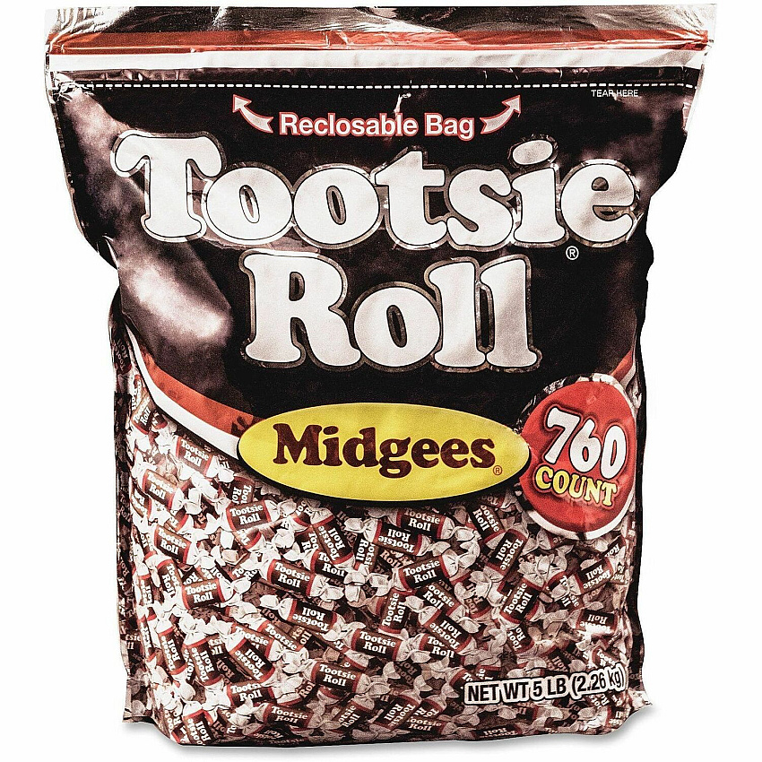 Tootsie Roll Midgees Candy Assorted - Individually Wrapped, Resealable Container - 5 lb - 760 Bag - 1 Bag (884580)