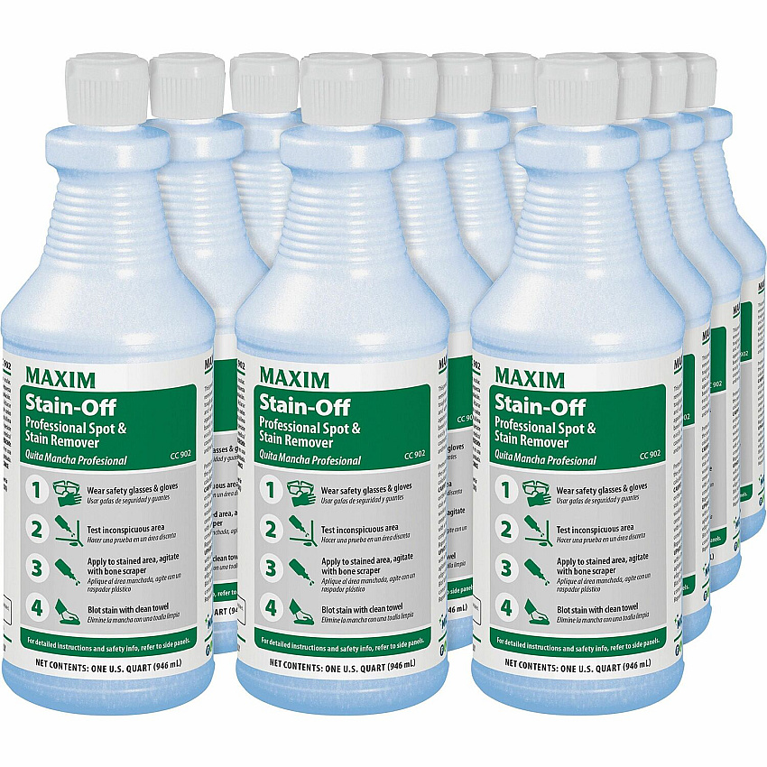 Midlab Stain-Off Professional Spot/Stain Remover Ready-To-Use - 32 fl oz (1 quart) - Odorless, Water Based, Oil Based, Anti-resoiling, Fast Acting - Blue - 12 / Carton (09020012)