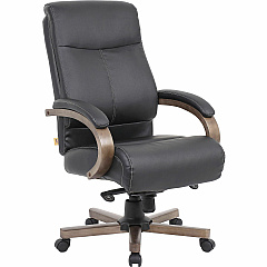 Lorell Executive High-Back Wood Finish Office Chair Black Seat Color - Leather Seat Material - Black Back Color - Leather Back Material - High Back - Armrest - 1 Each (LLR69590)
