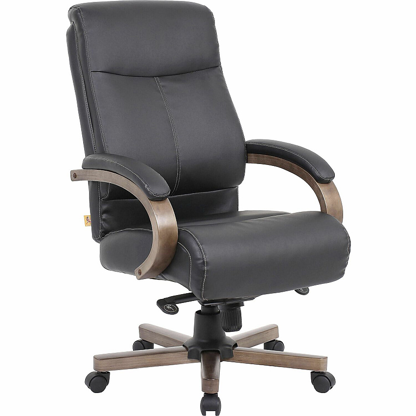 Lorell Executive High-Back Wood Finish Office Chair Black Seat Color - Leather Seat Material - Black Back Color - Leather Back Material - High Back - Armrest - 1 Each (LLR69590)