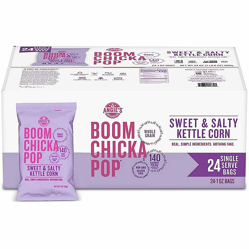 ANGIES BOOMCHICKAPOP Angie's BOOMCHICKAPOP Ready-To-Eat Popcorn Gluten-free, Cholesterol-free, No High Fructose Corn Syrup - Sweet and Salty Kettle - 1 Serving Bag - 24 / Carton (SN01213)