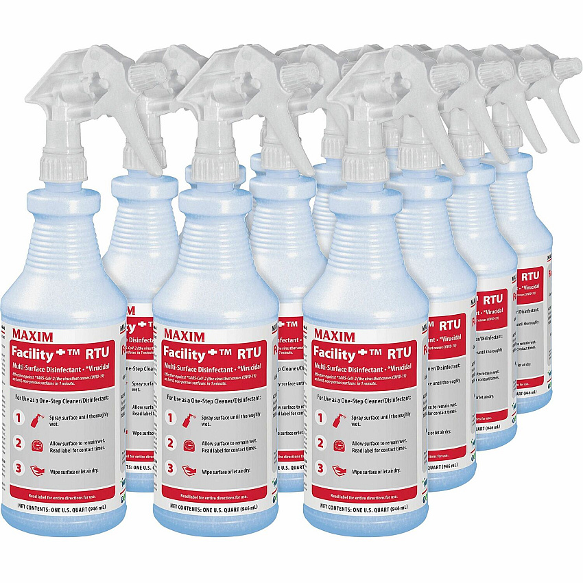 Maxim Facility Multi-Surface Disinfectant Ready-To-Use - 32 fl oz (1 quart) - Washable - Colorless - 12 / Carton (04640012)
