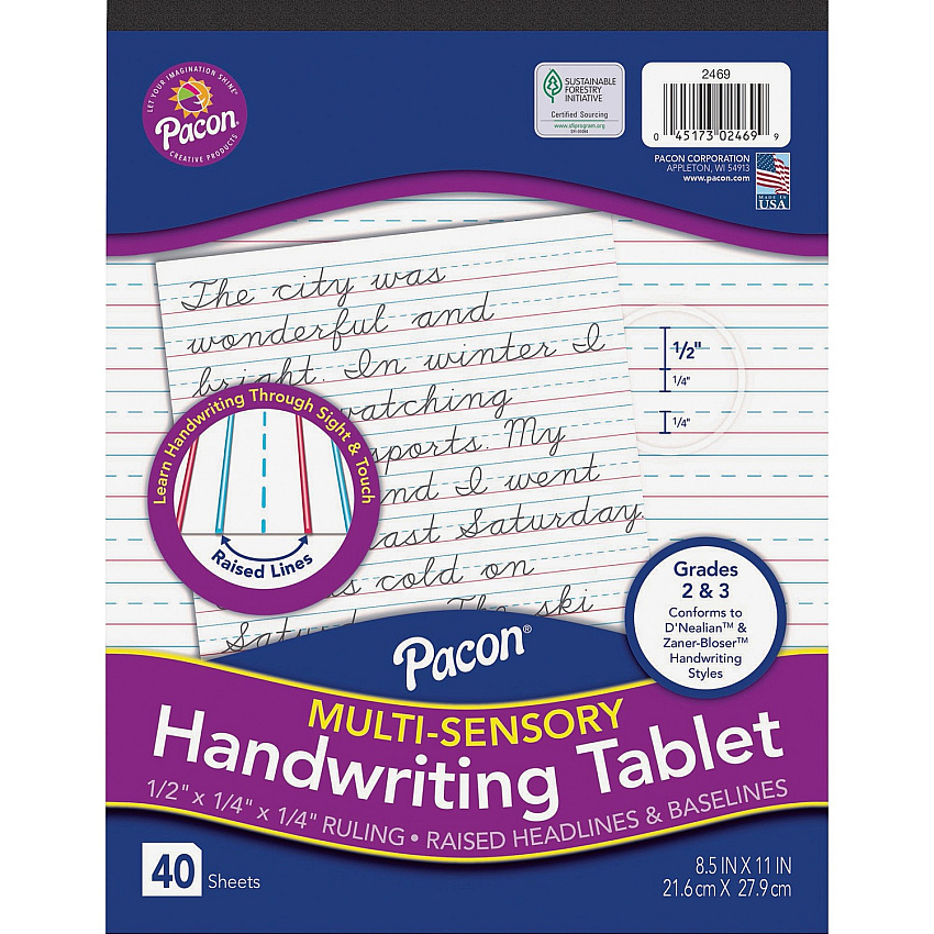 Pacon Multi-Sensory Ruled Handwriting Tablet Student - White - 1 Each (P2469)