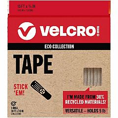 VELCRO&reg; Eco Collection Adhesive Backed Tape 10 ft Length x 0.88" Width - White - 1 Each (30195)