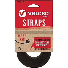 VELCRO&reg; Strap,Adjustable,Reusable,Recycled,1"x10',Black Cable Strap - Black - 1 Each (30188)