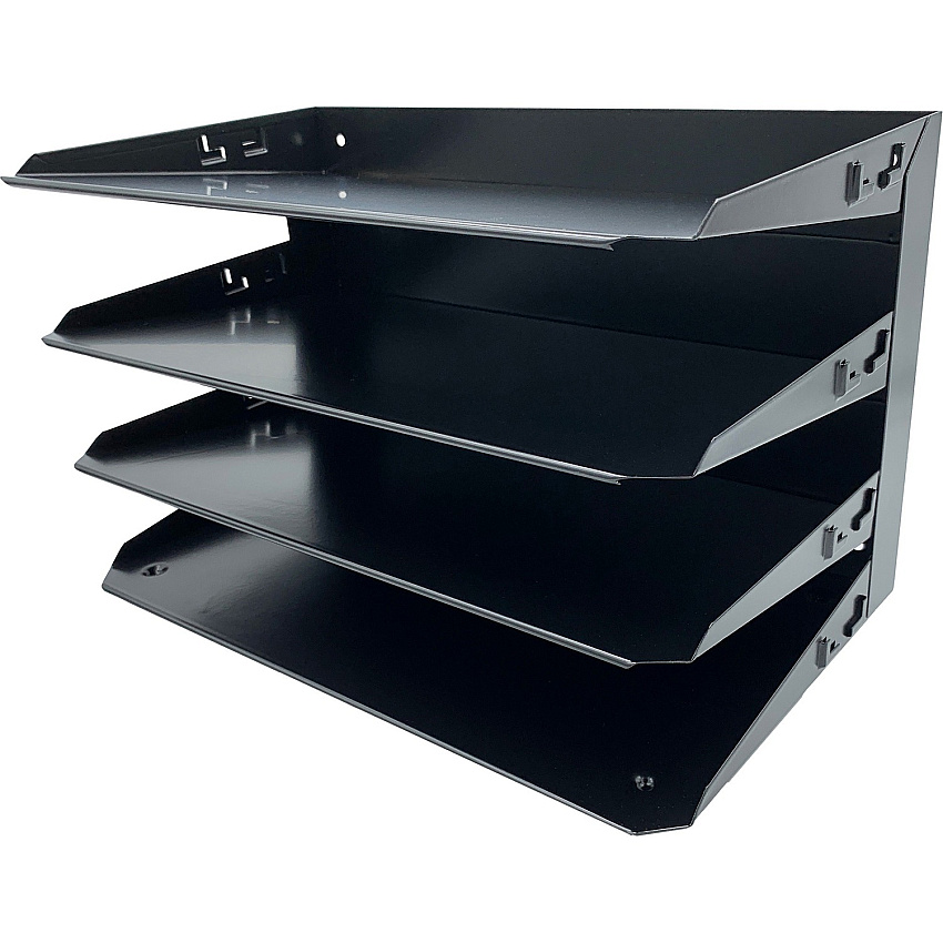 Huron Horizontal Slots Desk Organizer 4 Compartment(s) - Horizontal - 15" Height x 9.25" Width x 8.60" Depth - Durable - Black - Steel - 1 Each (HASZ0151)
