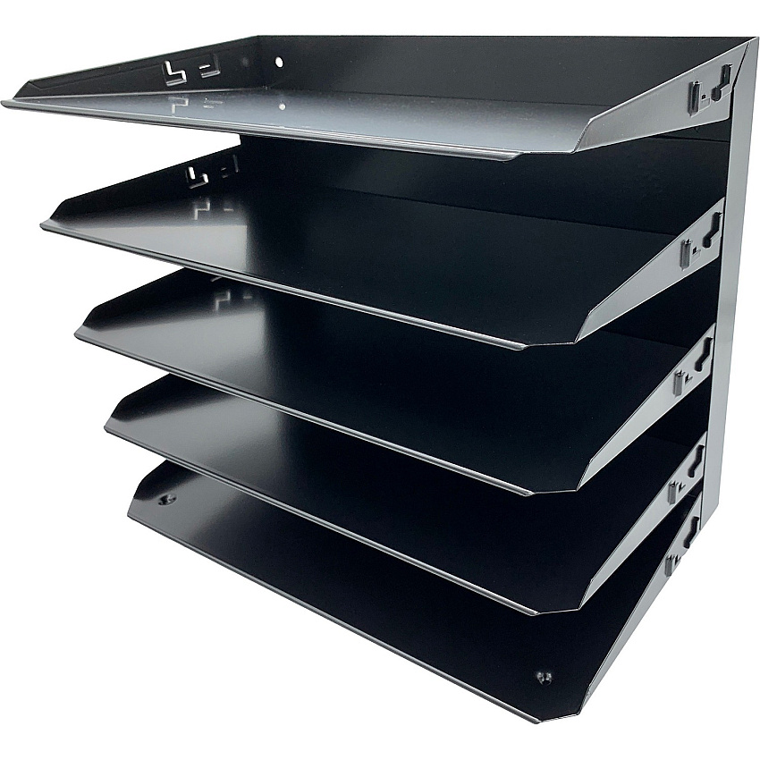 Huron Horizontal Slots Desk Organizer 5 Compartment(s) - Horizontal - 15" Height x 15" Width x 8.75" Depth - Durable, Label Holder - Black - Steel - 1 Each (HASZ0161)
