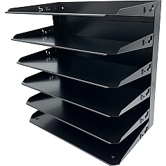 Huron Horizontal Slots Desk Organizer 6 Compartment(s) - Horizontal - 15" Height x 15" Width x 8.66" Depth - Durable, Label Holder - Black - Steel - 1 Each (HASZ0153)