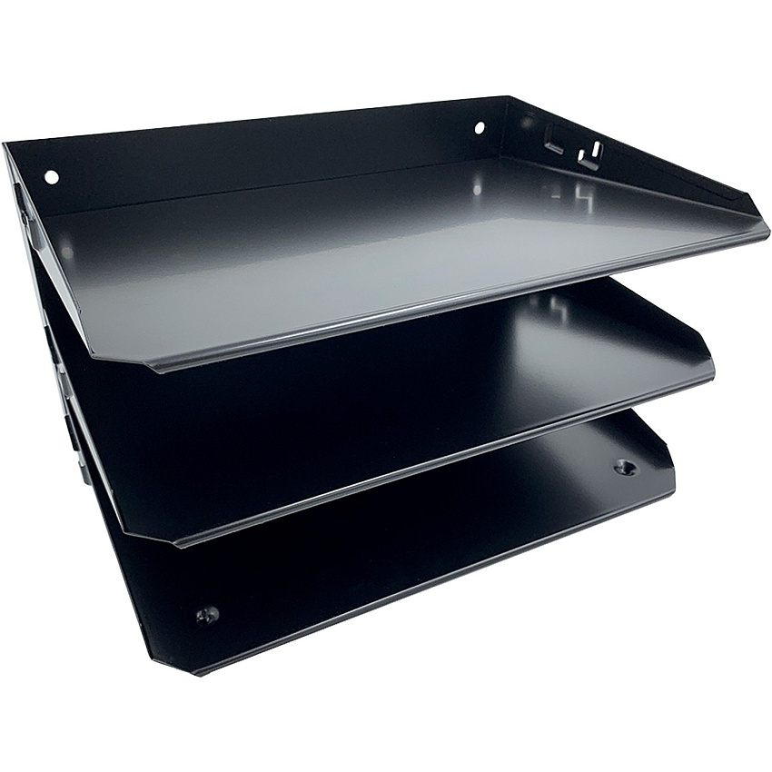 Huron Horizontal Slots Desk Organizer 3 Compartment(s) - Horizontal - 6" Height x 12" Width x 8.75" Depth - Durable - Black - Steel - 1 Each (HASZ0159)