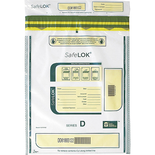 ControlTek SafeLOK Tamper-Evident Deposit Bags 16" Length x 12" Width - Seal Closure - Clear - Cash, Deposit, Note, Bill - 100 / Pack (585093)
