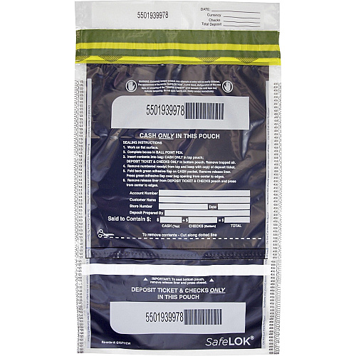 ControlTek SafeLOK VT Tamper-Evident Deposit Bags 15" Length x 10" Width - Seal Closure - Clear - Bill, Deposit, Cash, Deposit Slip, Check - 100 / Pack (585092)