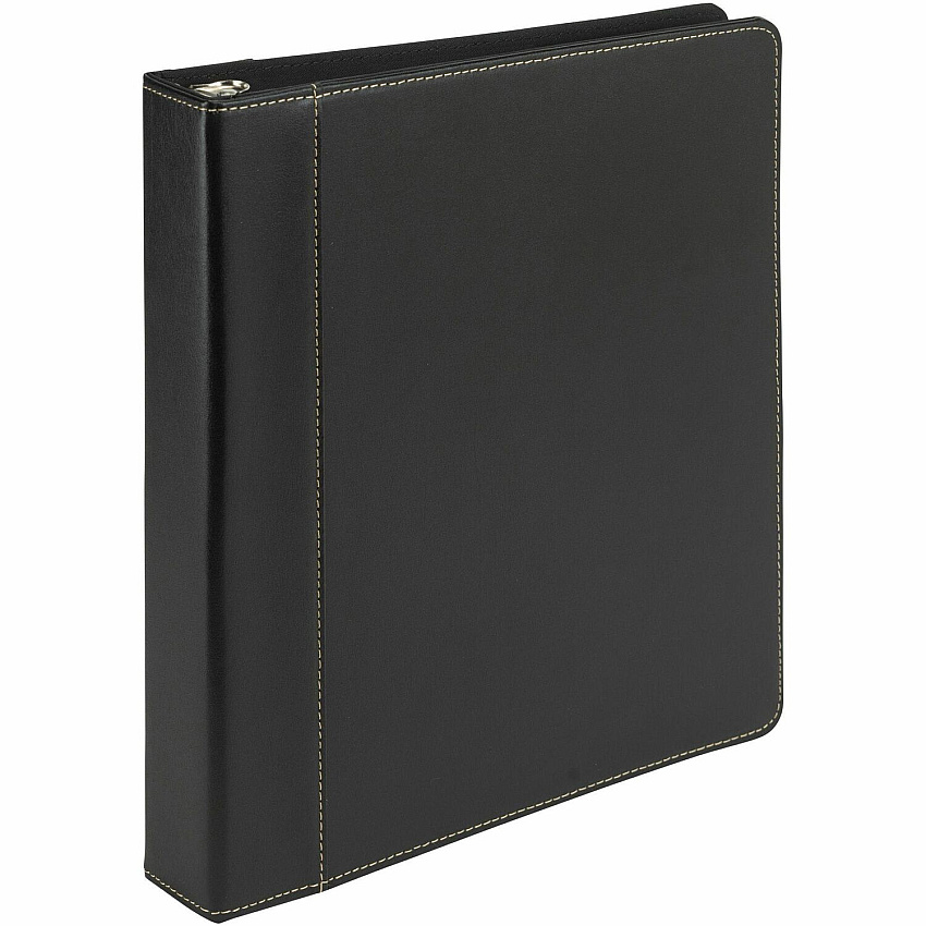 Samsill Contrast Stitch Leather Ring Binder 1" Binder Capacity - Letter - 8 1/2" x 11" Sheet Size - 200 Sheet Capacity - 1" Ring - Fastener: Round Ring - Pocket: 2, Internal - Bonded Leather, LeatherGrain - Black - Durable, Spine, Rivet - 1 Each (15710)
