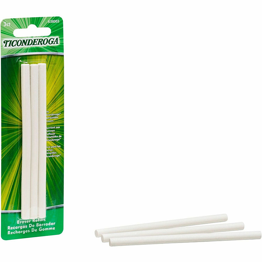 Ticonderoga Retractable Eraser Refills White - 3 / Pack - Smudge-free, Residue-free, Non-tearing, Latex-free, Retractable, Latex-free, Soft (X38003)