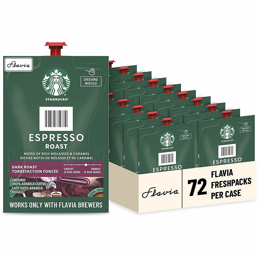 Flavia Freshpack Starbucks Espresso Dark Roast Coffee Compatible with Flavia Barista - Hot Coffee - Freshpack - Espresso - Kosher - 72 / Carton (48041)