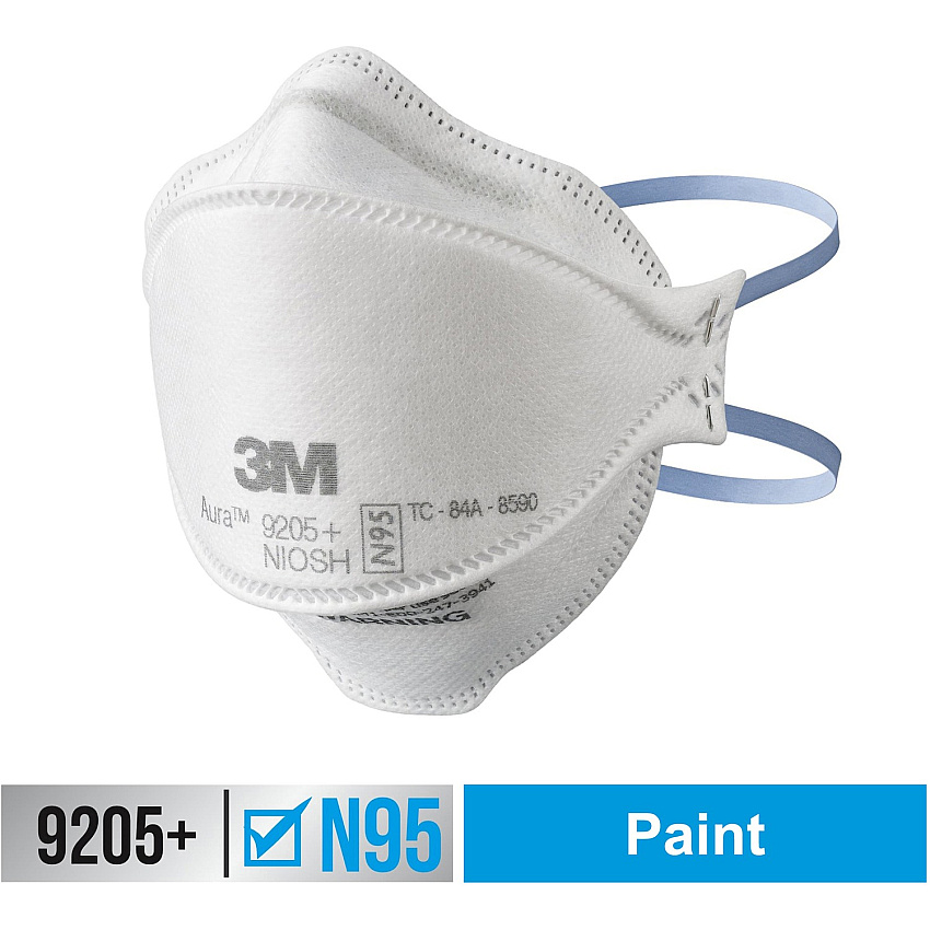 3M Aura N95 Particulate Respirator 9205 Recommended for: Face - Adult - Airborne Particle, Dust, Contaminant, Fog Protection - White - Lightweight, Soft, Comfortable, Adjustable Nose Clip, Disposable, Advanced Electret Media - 10 / Pack (9205P10DC)