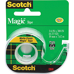 Scotch Magic Matte Finish Tape 25 ft Length x 0.75" Width - 1" Core - Clear - Adhesive Backing - Dispenser Included - Handheld Dispenser - Split Resistant, Tear Resistant - For Document, Paper - 12 / Box (105BX)