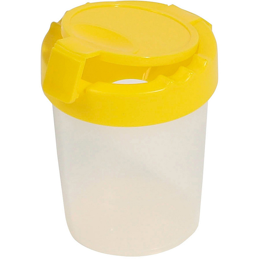 Deflecto Antimicrobial Kids No Spill Paint Cup Yellow Paint, Brush - 3.93" Height x 3.46" Width x 3.93" Depth - Yellow - Plastic, Polypropylene - 1 Each (39515YEL)