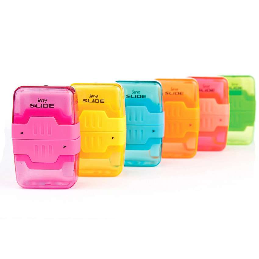 Serve Slide Eraser & Sharpener Plastic - Multicolor - 1 Each (SLIDE9KTKR)