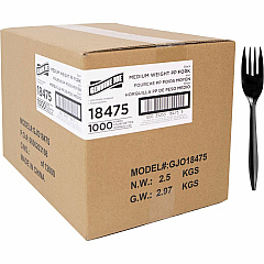 Genuine Joe Medium-weight Individually Wrapped Forks Fork - Breakroom - Disposable - Polypropylene - Black - 1000 / Carton (GJO18475)