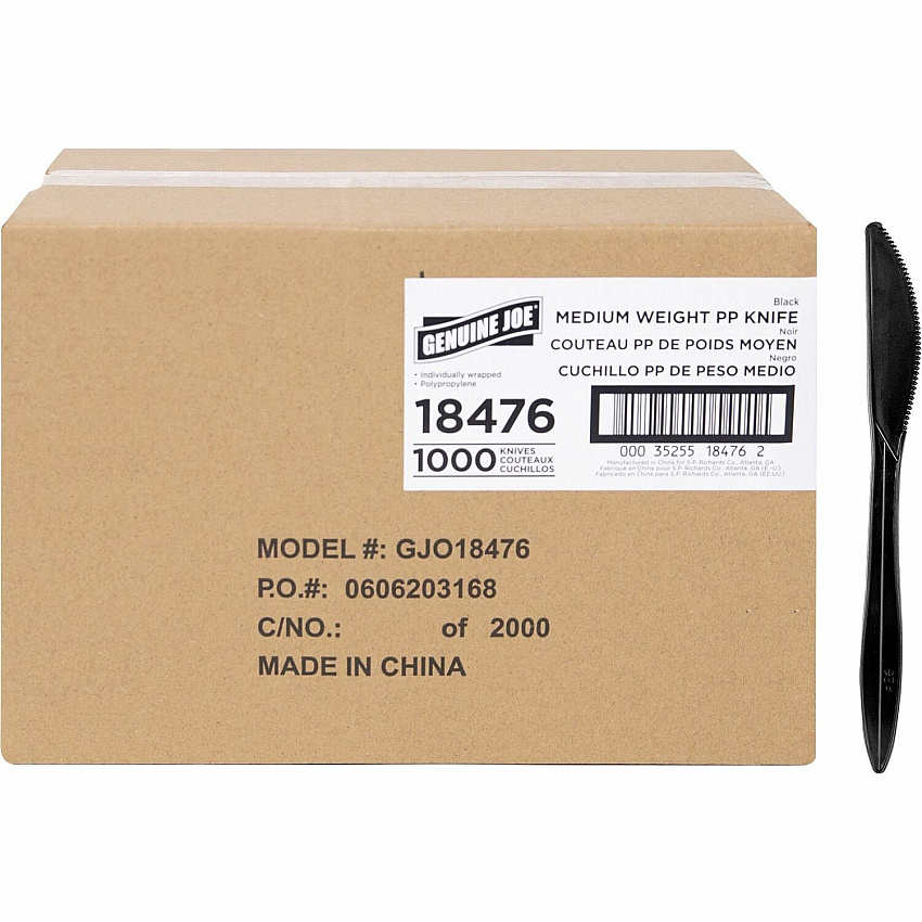 Genuine Joe Medium-weight Individually Wrapped Knives Knife - Breakroom - Disposable - Black - 1000 / Carton (GJO18476)