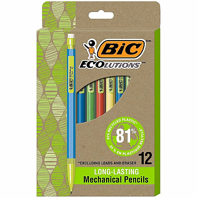 ecolutions Xtra Life Mechanical Pencil 0.7 mm Black Lead - #2, HB - Medium Point - Assorted Barrel - 12 / Dozen (MPE12)
