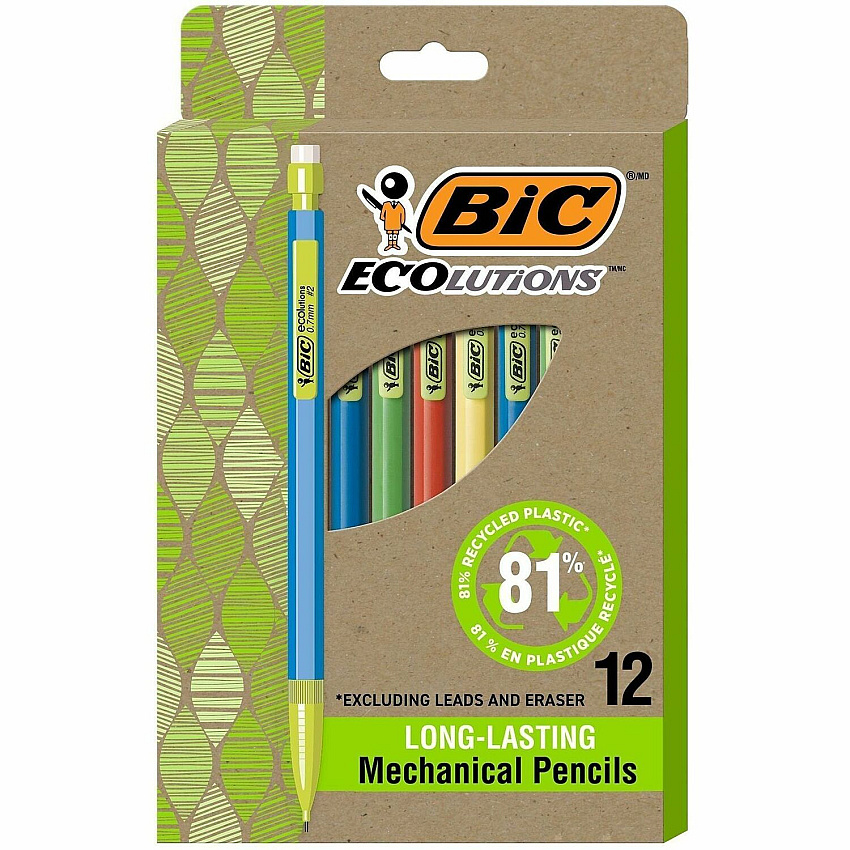 ecolutions Xtra Life Mechanical Pencil 0.7 mm Black Lead - #2, HB - Medium Point - Assorted Barrel - 12 / Dozen (MPE12)