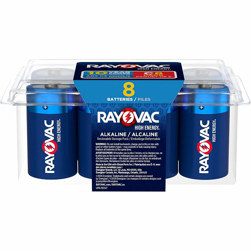 Rayovac High-Energy Alkaline C Batteries For Flashlight, Toy - 10 Year Shelf Life - 8 / Pack (8148PP)