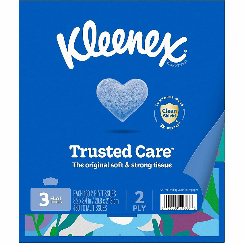 Kleenex trusted care Tissues 2 Ply - 8.40" Width x 8.50" Length - White - 160/Box - 3 / Pack (54303)