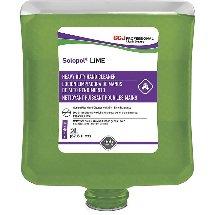 SC Johnson Solopol Medium Heavy-Duty Hand Wash Lime Scent - 2.11 quart - Cartridge Dispenser - Grease Remover, Oil Remover, Soil Remover, Dirt Remover, Grime Remover - Hand, Industrial, Automotive - Moisturizing - Green - Heavy Duty, Solvent-free (LIM2LT)