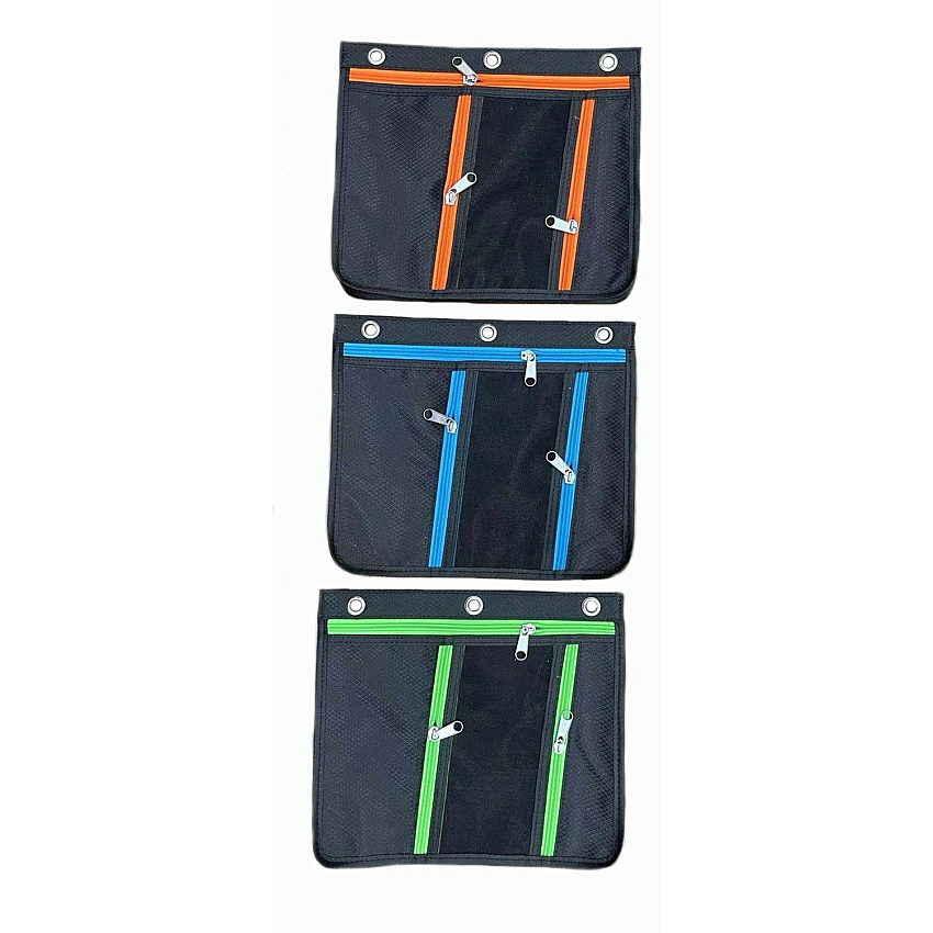 Charles Leonard Triple-pocket Pencil Pouches 11" Height x 9.5" Width - Ring Binder - Multi - Nylon - 24 / Display Box (76395ST)