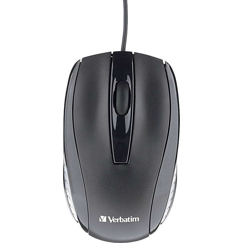 Verbatim Corded Optical Mouse - Black Optical - Cable - Black - Scroll Wheel - 1 Each (70733)