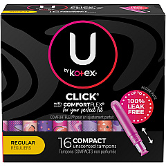 Kimberly-Clark U by Kotex Click Tampon Regular Regular - Anti-leak, Fragrance-free, Comfortable, Unscented - 16 / Box (53445)