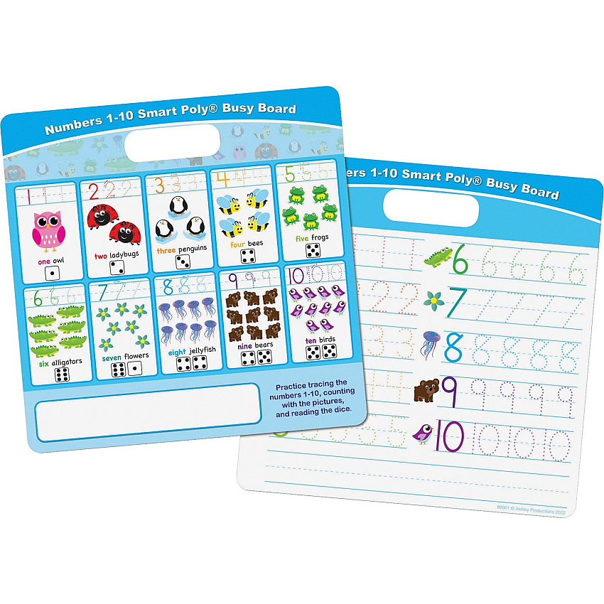 Ashley Numbers 1 - 10 Smart Poly Busy Board 10.8" (0.9 ft) Width x 10.8" (0.9 ft) Height - Poly-coated Cardboard Surface - Square - 1 Each (98001)