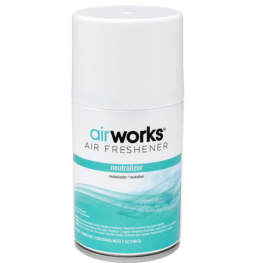 AirWorks Metered Aerosol Air Freshener Spray - 6000 ft? - 7 fl oz (0.2 quart) - Neutralizer - 30 Day - Wall Mountable, VOC Compliant - 12 / Carton (07913)