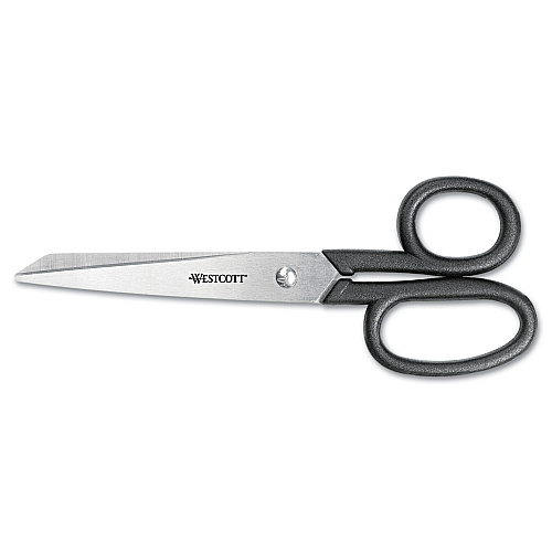 Westcott Kleencut Stainless Steel Shears, 7" Long, 3.31" Cut Length, Black Straight Handle (19017)