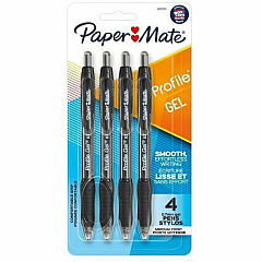 Paper Mate Profile Retractable Gel Pens 0.7 mm Medium Pen Point - Retractable - Black Ink - Gel-based - 4 / Pack (2097013)