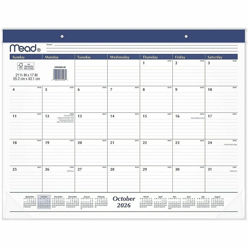 Cambridge Basic Monthly Desk Pad Calendar, Standard, 21 3/4" x 17" Standard - Monthly - 15 Month - October 2026 to December 2027 - 1 Month Single Page Layout - 15" x 12" Sheet Size - Headband - Desk Pad - Black, White - Paper - 1 Each (CRM92020)