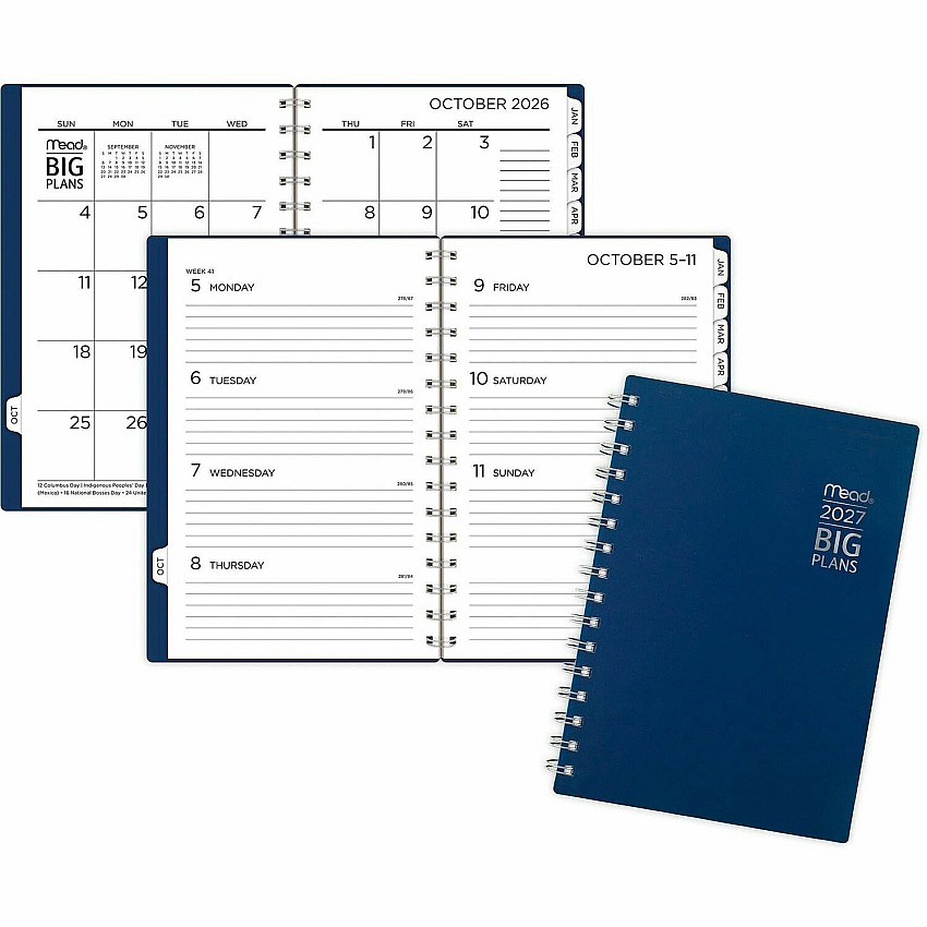 Cambridge 2026-2027 BIG PLANS Weekly Monthly Planner, Navy, Small, 5 1/2" x 8 1/2" Small - Weekly, Monthly - 24 Month - January 2026 to December 2027 - 1 Week, 1 Month Double Page Layout - 3 1/2" x 6" Sheet Size - White Sheet - Stapled - Blue - (CRW43020)