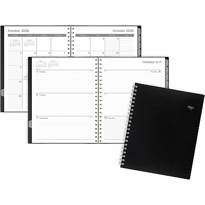 Mead Basic Weekly Monthly Planner, Black, Large, 8 1/2" x 11" Large - Weekly, Monthly - 15 Month - October 2026 to December 2027 - 1 Week, 1 Month Double Page Layout - 8 1/2" x 11" Sheet Size - Twin Wire - Black - Poly - Black Cover - 1 Each (CRW62005)