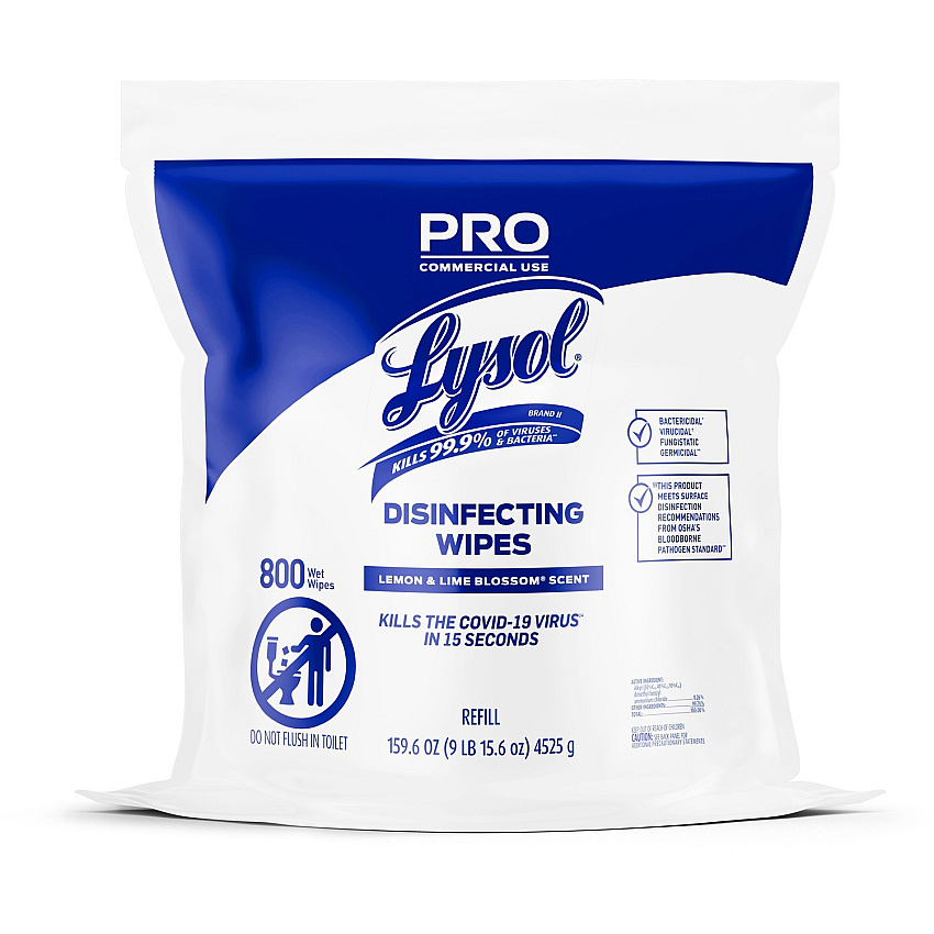 Lysol Professional Disinfecting Wipes Bucket Refill Ready-To-Use Wipe - Lemon & Lime Blossom Scent - 800 / Each - White (99857)