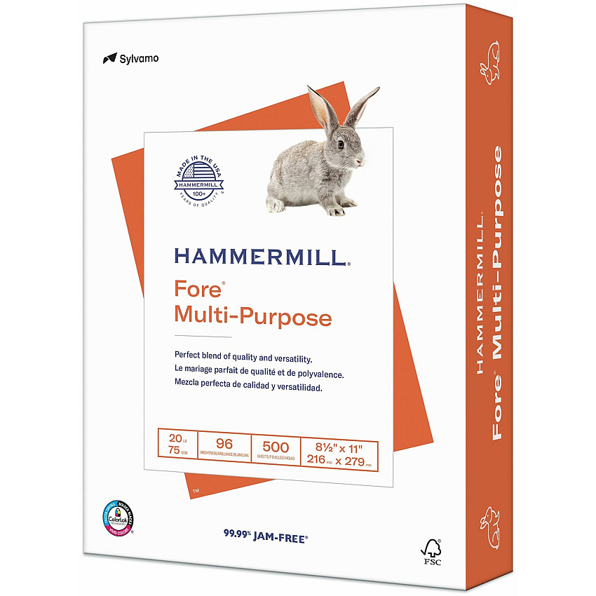 Hammermill Fore Multipurpose Copy Paper - White 96 Brightness - Letter - 8 1/2" x 11" - 20 lb Basis Weight - Acid-free - White - 500 Sheets per Ream - 40 / Pallet (103267PL)