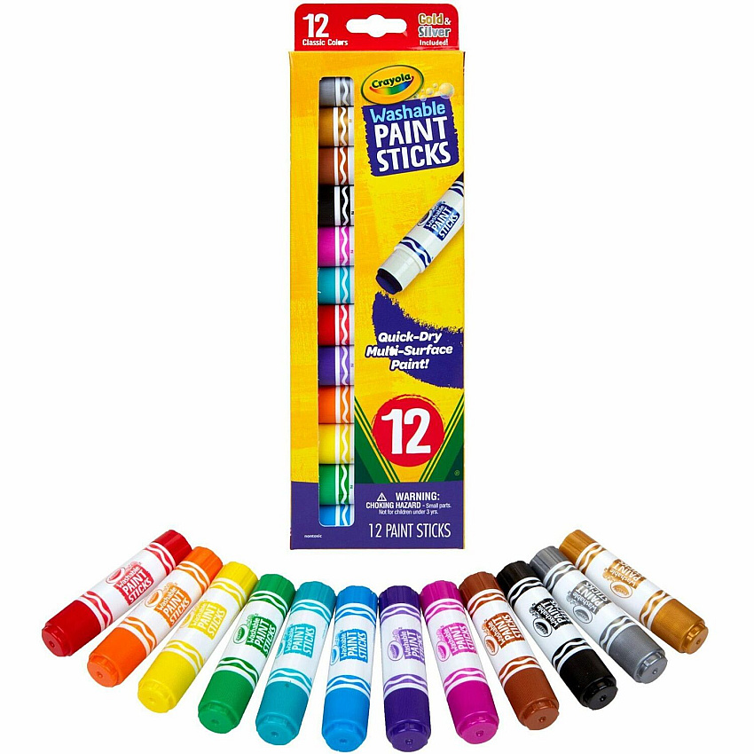 Crayola Project Quick-Dry Paint Sticks Stick - 12 Color(s) - Assorted - 0.28 fl oz - Washable - 12 / Pack (546211)