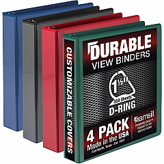Samsill Durable View Binders 1 1/2" Binder Capacity - Letter - 8 1/2" x 11" Sheet Size - 350 Sheet Capacity - Fastener: D-Ring - Pocket: 2, Internal - Chipboard, Polypropylene - Assorted - Recycled - Clear Overlay, Durable, Non-glare, PVC-free, (MP46458) Samsill Durable View Binders 1 1/2" Binder Capacity - Letter - 8 1/2" x 11" Sheet Size - 350 Sheet Capacity - Fastener: D-Ring - Pocket: 2, Internal - Chipboard, Polypropylene - Assorted - Recycled - Clear Overlay, Durable, Non-glare, PVC-free, (MP46458)