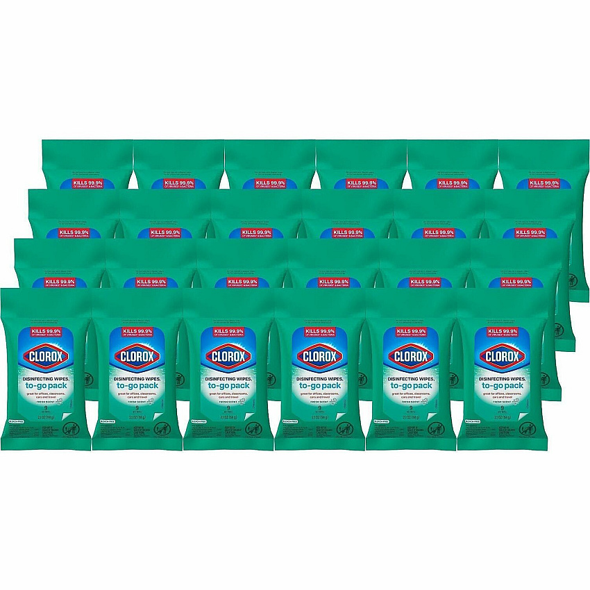 Clorox Bleach-Free Disinfecting WipesTo-Go Pack Fresh Scent - Bleach-free, Disinfectant, Antibacterial, Disposable - White - 9 Pack - 24 / Carton (60133CT)