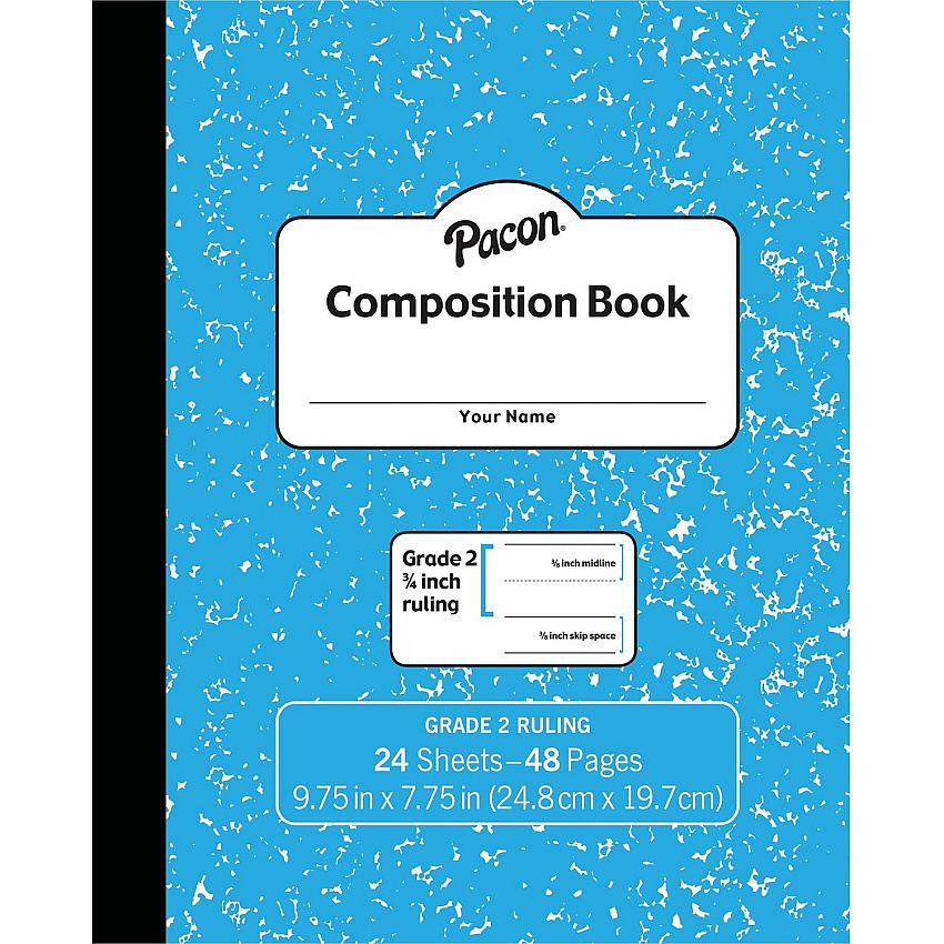 Pacon Composition Book 24 Sheets - 48 Pages - 9.8" Width x 7.5" Depth - Blue Marble Cover - Durable Cover, Soft Cover - 1 Each (PMMK37138)