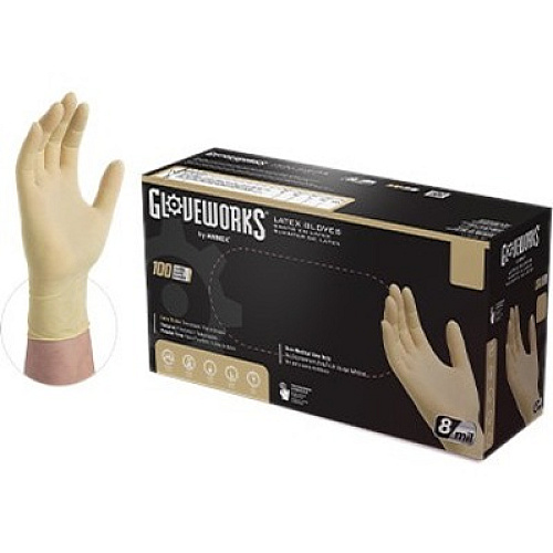 Ammex Gloveworks Ivory Latex PF Ind LG Gloves ILHD 8 mil Thickness - Large Size - For Right/Left Hand - Latex - Ivory - Textured, Comfortable, Heavy Duty, Puncture Resistant, Micro Roughened Grip, Non-sterile - For Automotive, Chemical, Indust (ILHD46100)