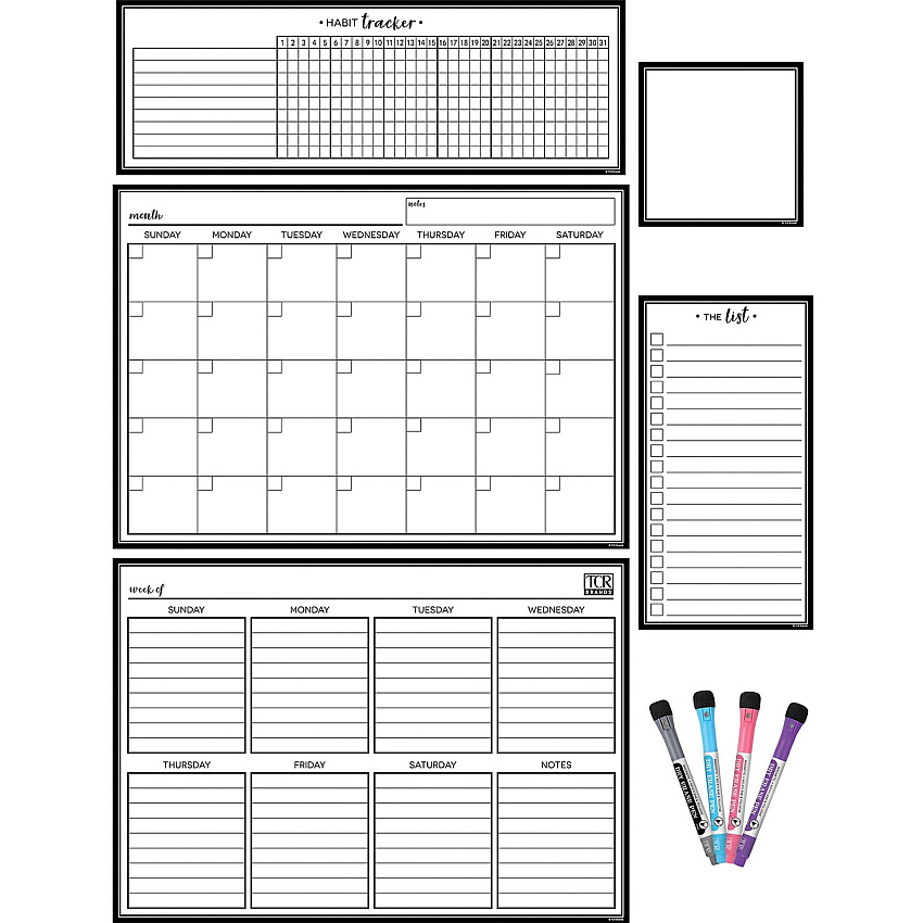 Teacher Created Resources Black & White Dry-Erase Magnetic Calendar Set Black, White - 1 Pack (77407)