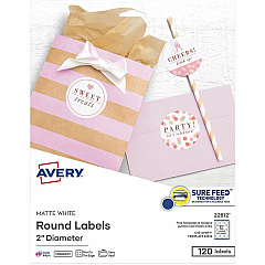 Avery® Easy Peel Multipurpose Label 2" Diameter - Permanent Adhesive - Round - Inkjet, Laser - Matte White - 12 / Sheet - 10 Total Sheets - 120 Total Label(s) - 120 / Pack (22612) Avery® Easy Peel Multipurpose Label 2" Diameter - Permanent Adhesive - Round - Inkjet, Laser - Matte White - 12 / Sheet - 10 Total Sheets - 120 Total Label(s) - 120 / Pack (22612)
